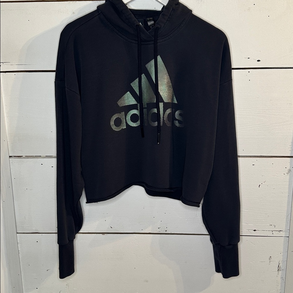 Adidas Holiday Graphic Cropped Hoodie Black